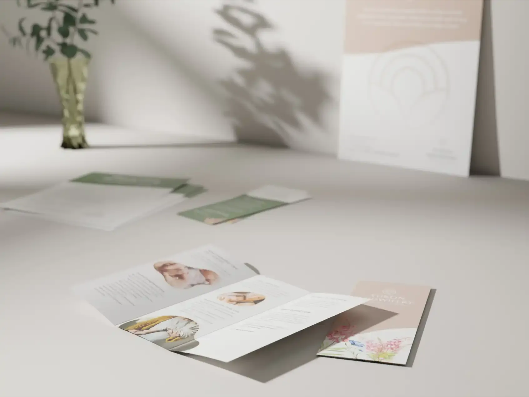 Brochure and printed materials for the Yukon Midwifery Program by MBDC, featuring nature-inspired illustrations and a calm, family-centred design.