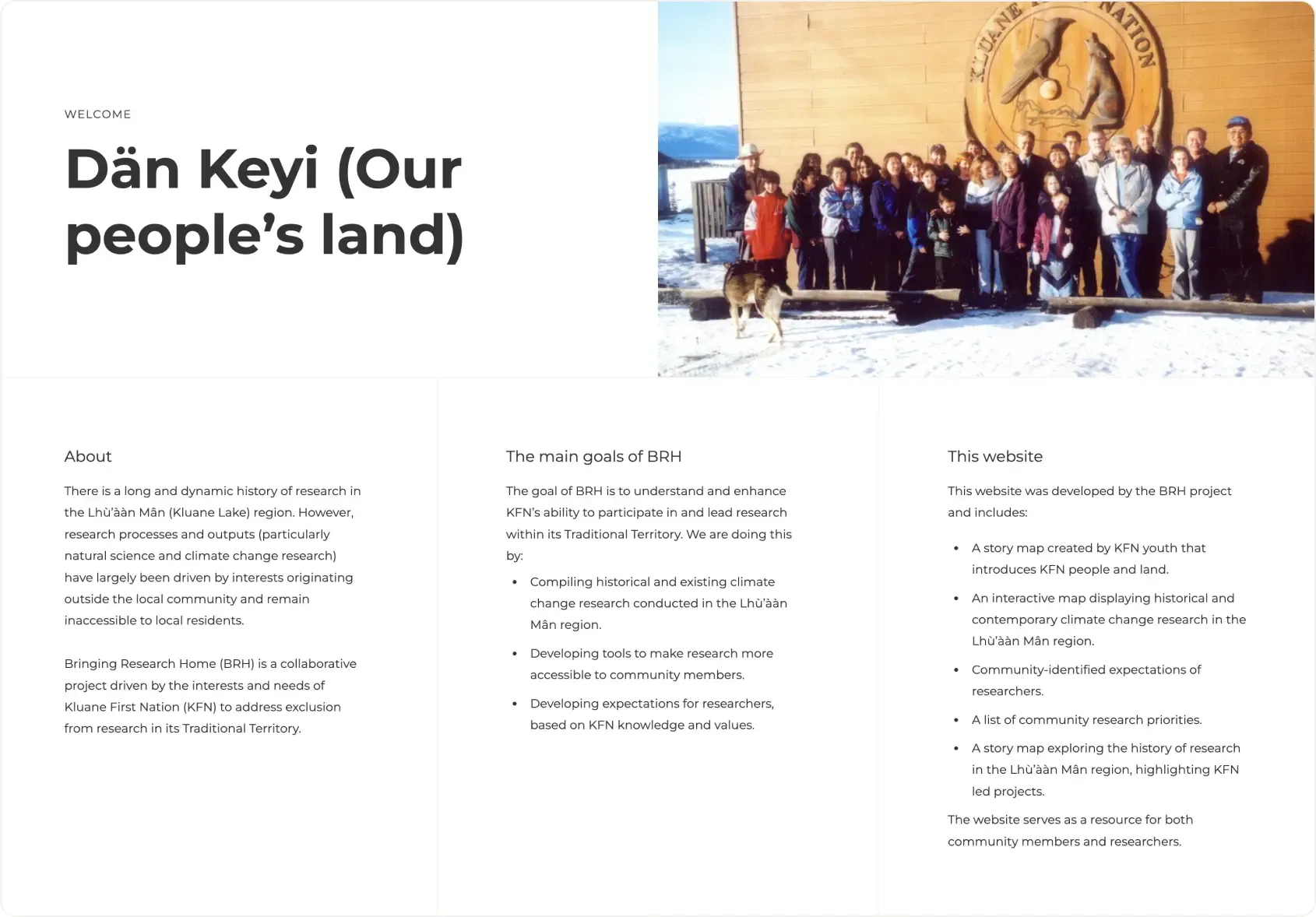 Sample screenshot of the Kluane First Nation research website research page.