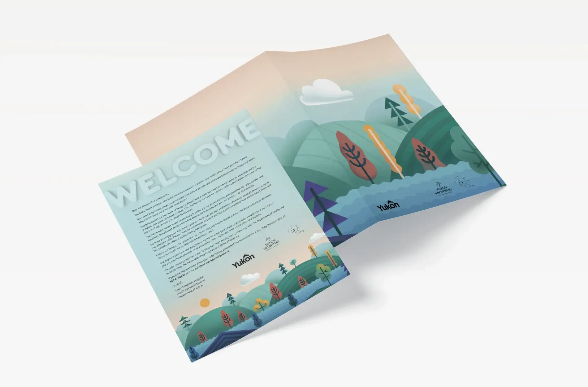 The presentation folder shown open, with its printed inserts.