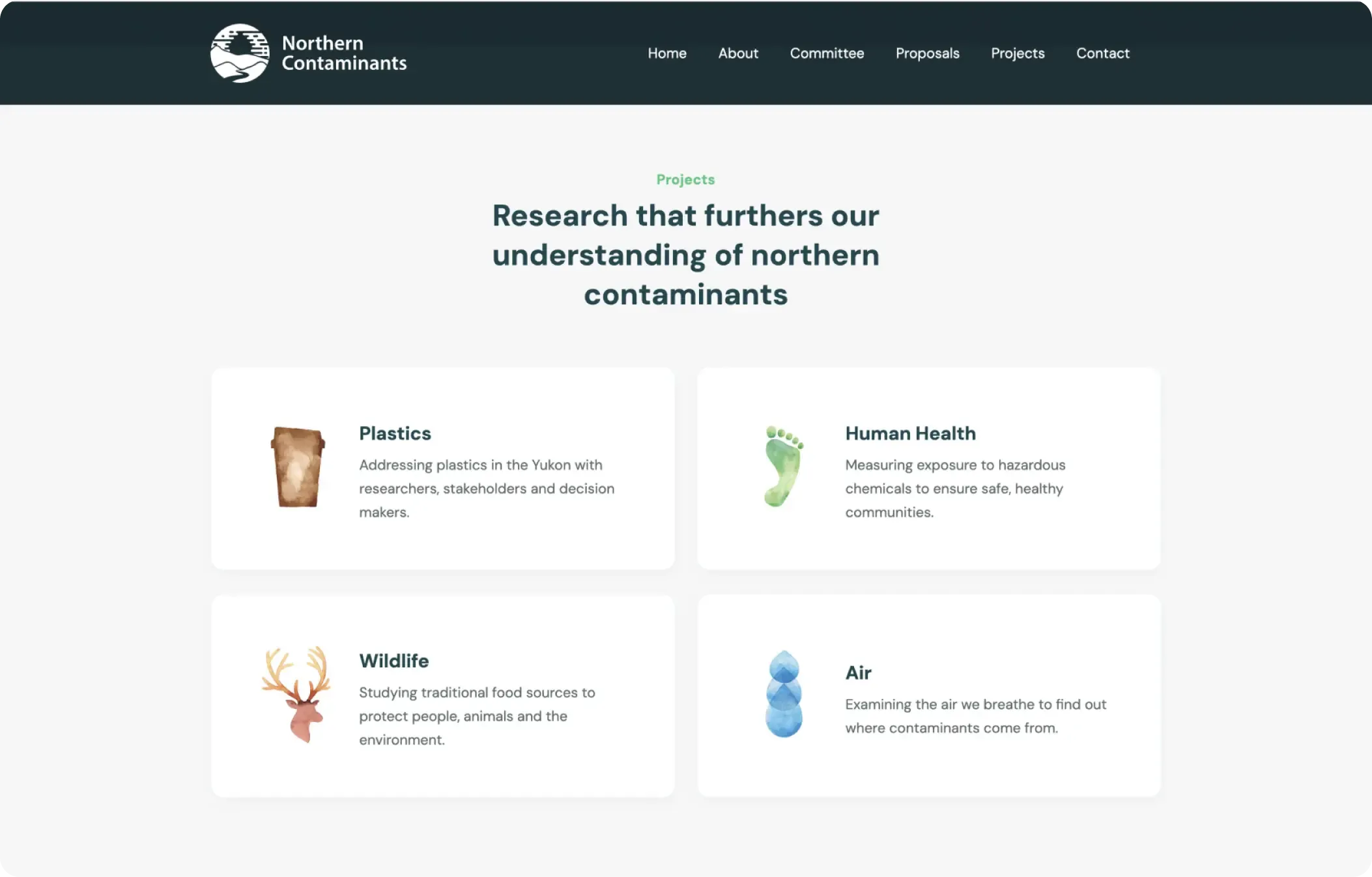 Sample screenshot of the Northern Contaminants Program website projects page.