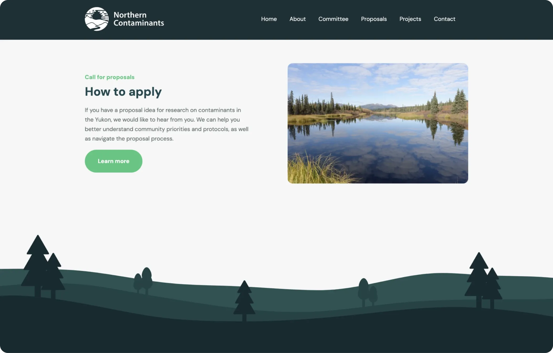 Sample screenshot of the Northern Contaminants Program website call for proposals page.