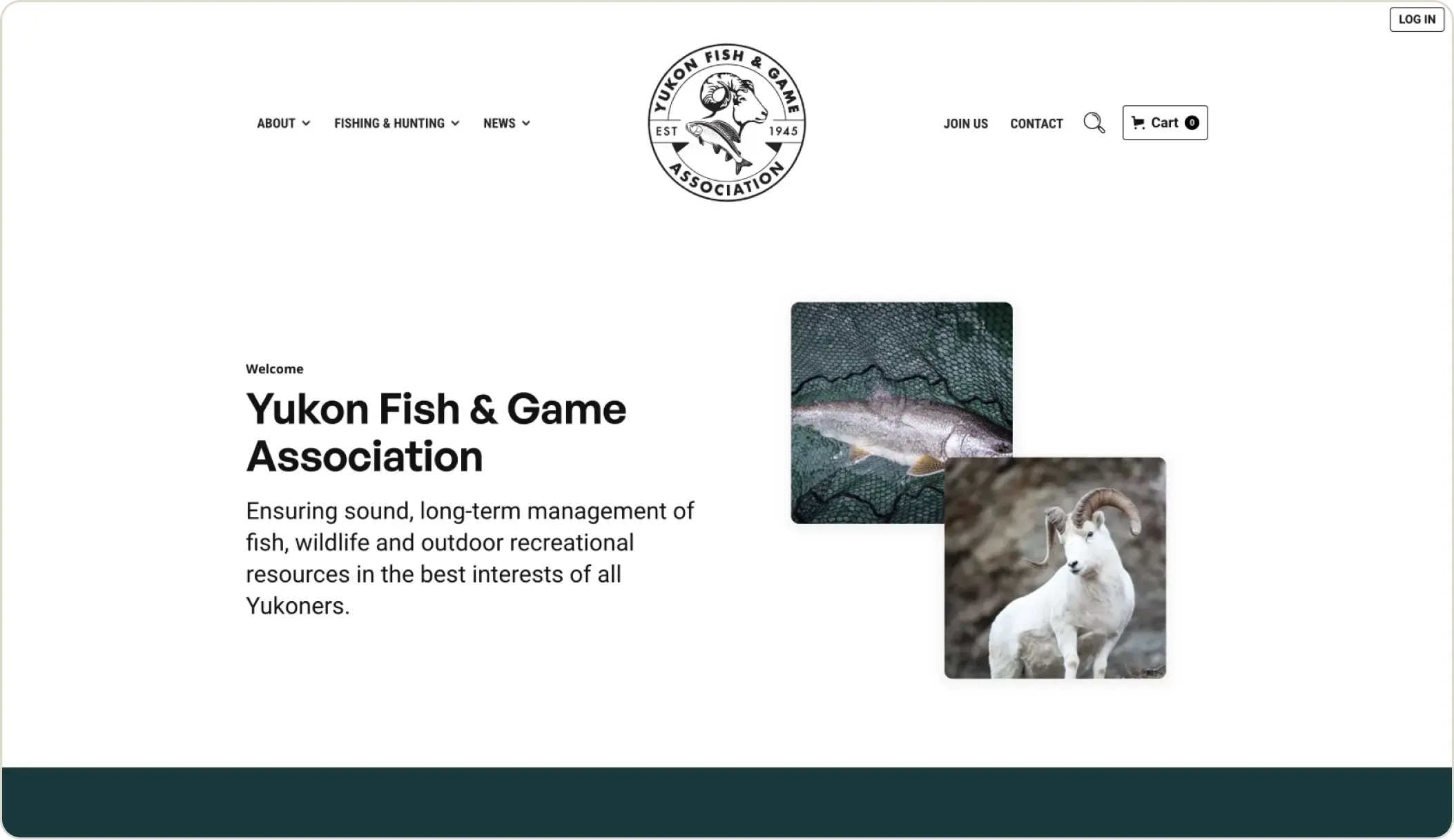 Sample screenshot of the Yukon Fish and Game Association website.