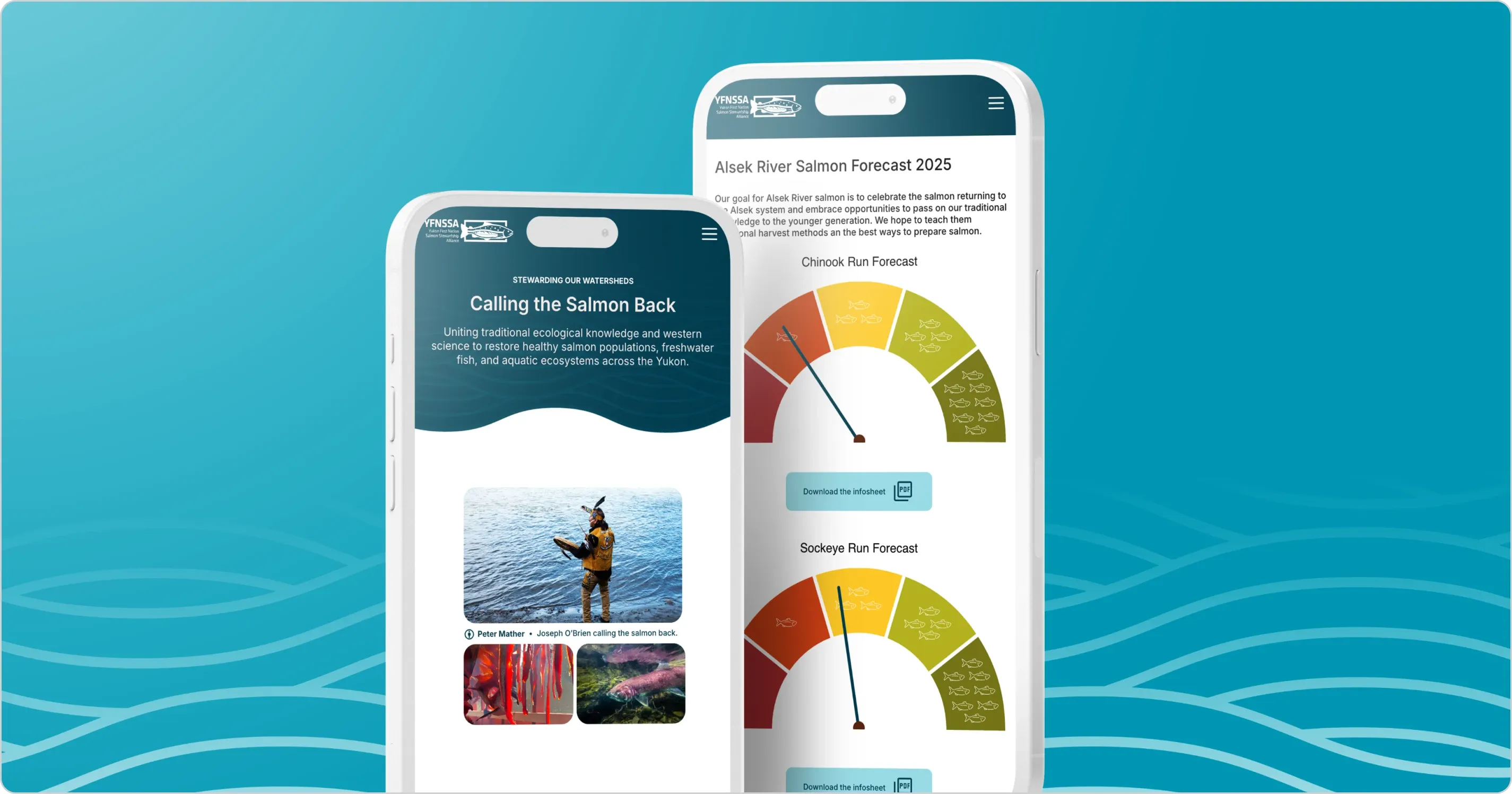 The YFNSSA website homepage with Indigenous cultural elements and a modern, green-themed design.