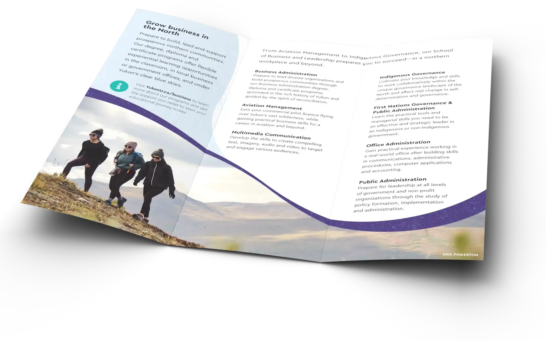 Sample inside spread from a Yukon University brochure.
