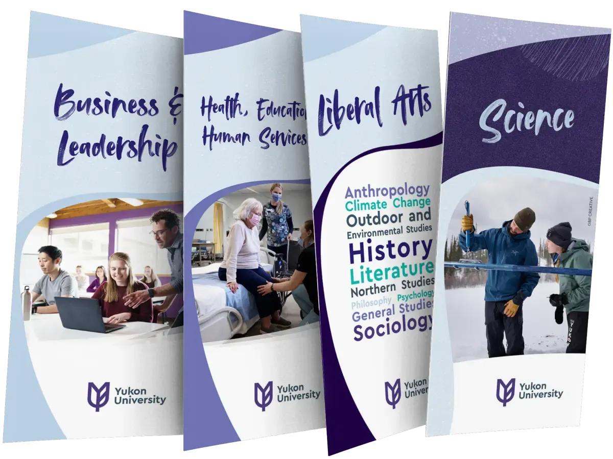 Samples of the Yukon University brochure set.